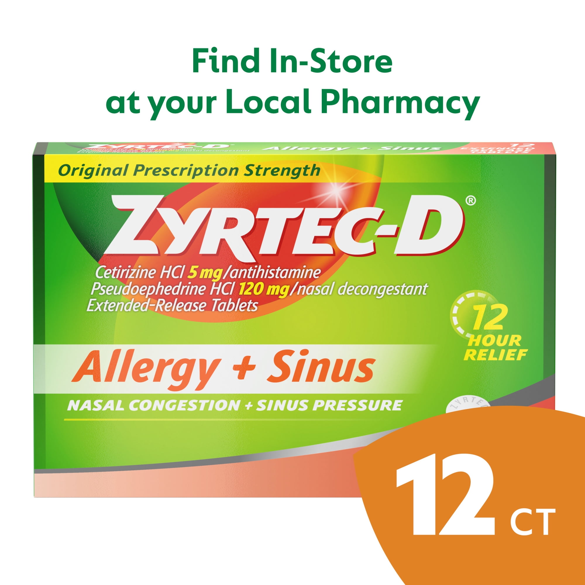 Zyrtec-D 12 Hour Allergy Relief & Nasal Decongestant Tablets, 12 Ct