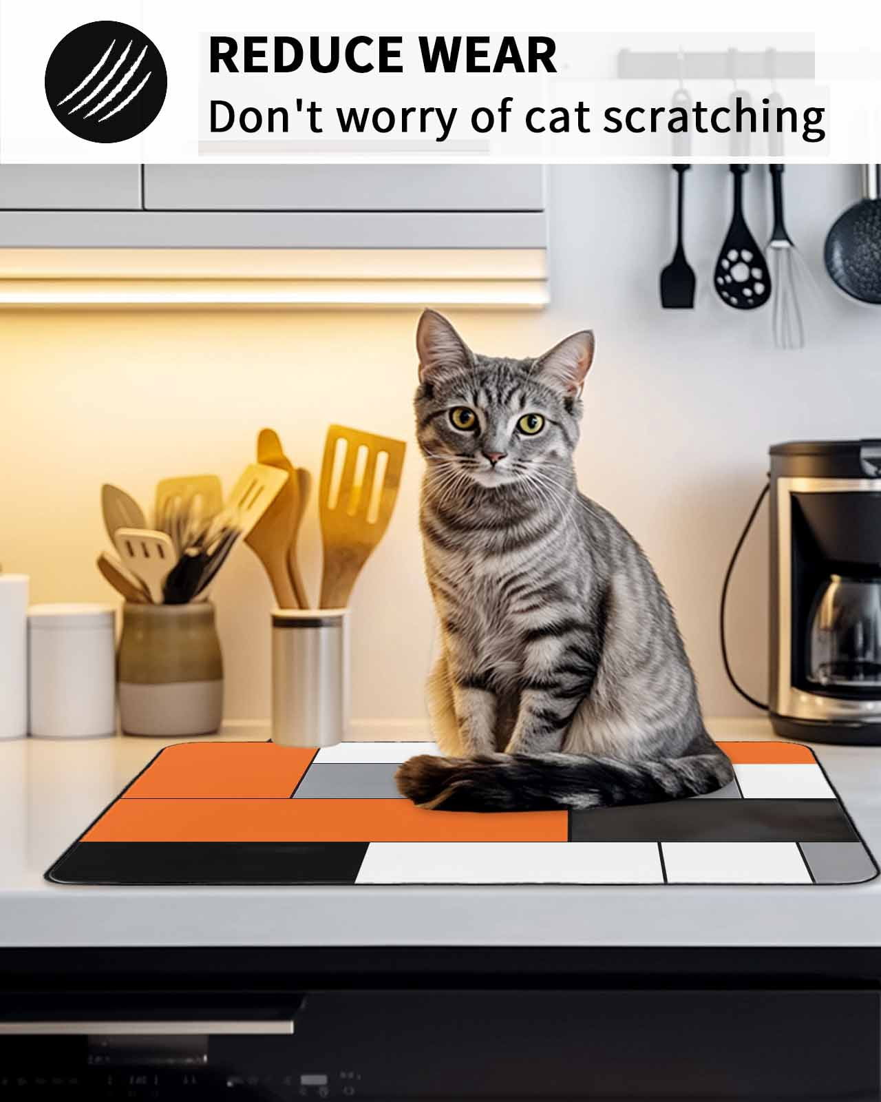 Stove Top Covers for Electric Stove, Burnt Orange Black Grey Glass Stovetop Cover Protector, Modern Irregular Geometric Abstract Induction Cooktop Protector Oven Mat for Kitchen Countertop 24"x21"