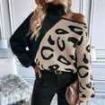 thumbnail image 6 of Womens Casual Leopard Print Off Shoulder Turtle Neck Knit Pullover Loose Fit Long Sleeve Jumper Sweaters Tops Black L, 6 of 10