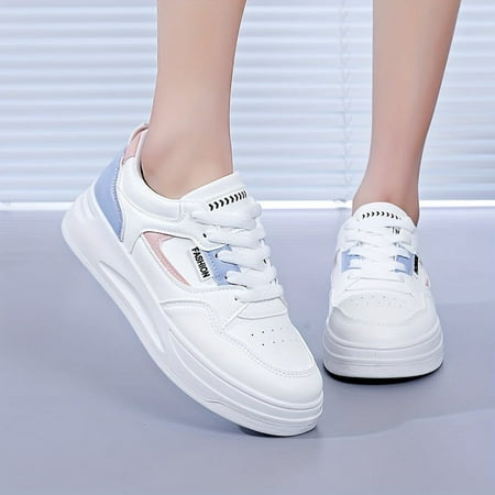 

CKLXNGT Women‘s Casual & Fashion Sneakers Letter Patch Color Block Skate Shoes Low Top Lace Up Shoes