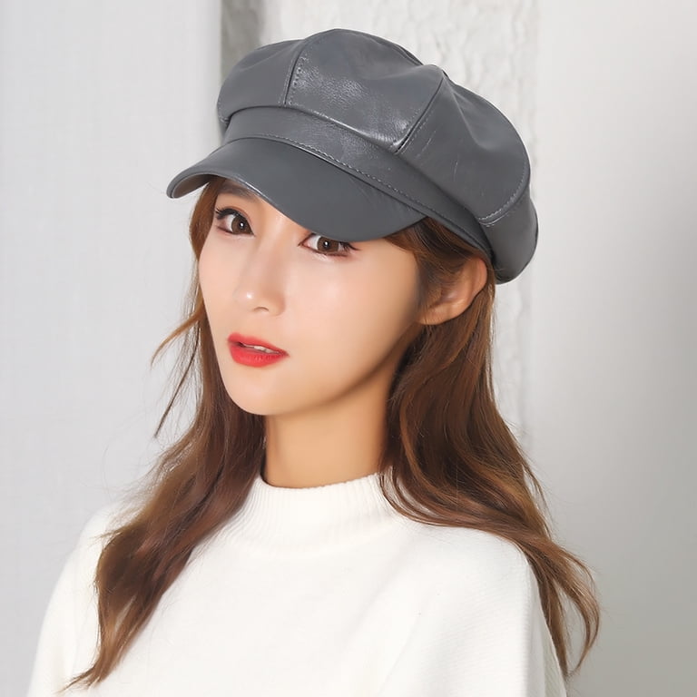 Penkiiy Women Newsboy Hats Leather Visor Beret Cabbie Hat  display picture 1