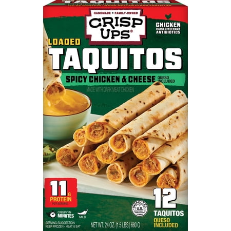 CrispUps™ Spicy Chicken & Cheese Loaded Taquitos with Queso Included, 24oz, 12 Count-Don Lee Farms