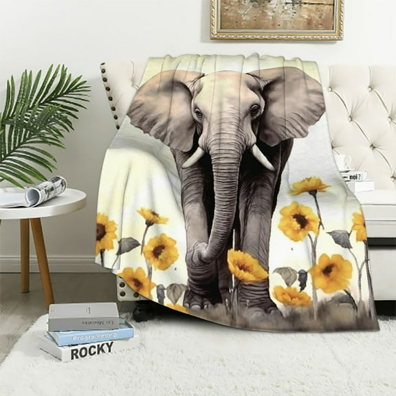 JRXY Sunflower Elephant Blanket,Best White Elephant Gifts for Women Ideas,Unique Sunflower Gifts for Women Adults, for Women,Sherpa Throw Blanket for Couch White