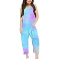 thumbnail image 3 of TOOYOU Girls Summer Jumpsuit Tie-Dye V Neck Sleeveless Romper Loose Fit Casual Jumpsuit With Pockets For Teens And Juniors Child Jumpsuit Dailywear Size 9-10 Years ,Sky Blue, 3 of 5