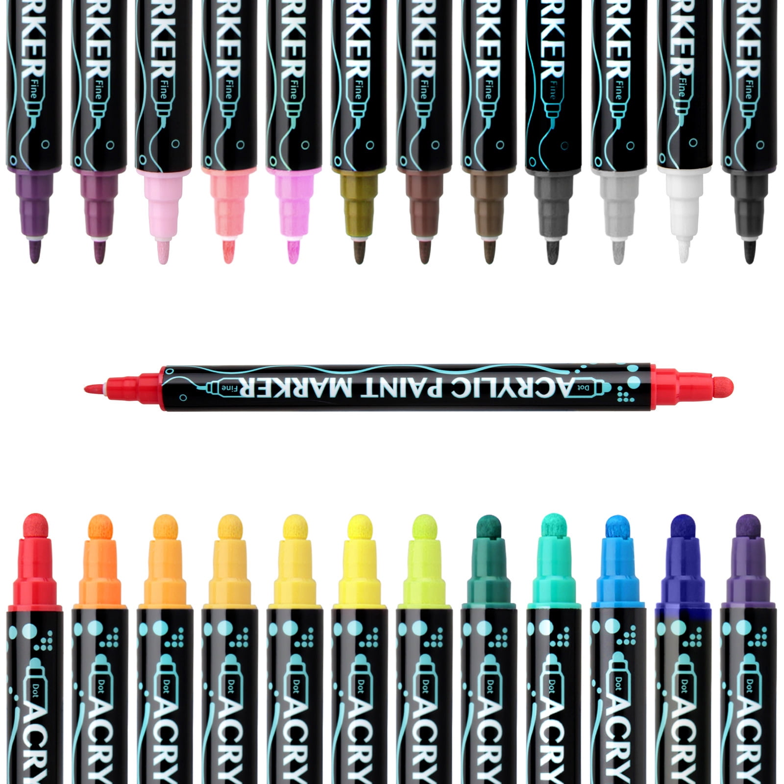 Double Ended Acrylic Marker for Drawing Scrapbooking, 12/24/26/30 Colors Acrylic Paint Pen Quick Drying Water Resistant