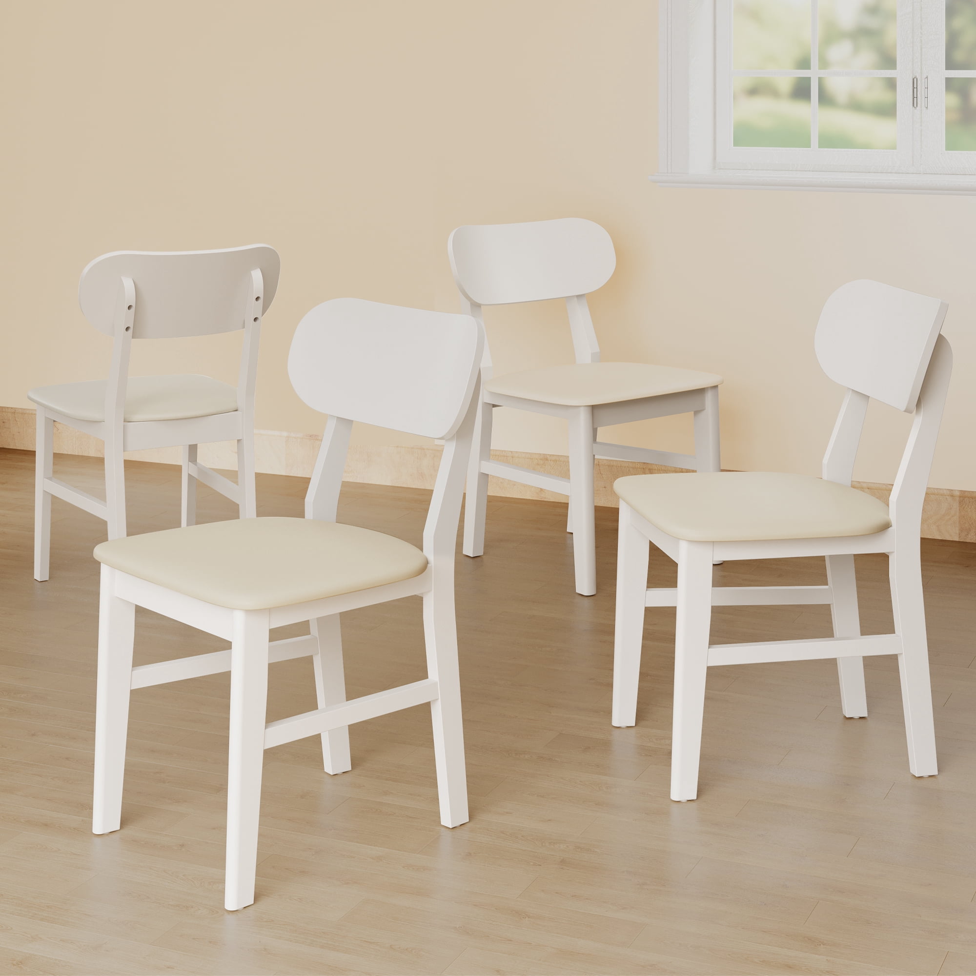 Farmhouse Dining Chairs Set of 2, Modern Faux Leather Upholstered Kitchen&Dining Room Chairs, Side Seating for Kitchen, Dining Room, Living Room, Home Office, Terrace, Courtyard