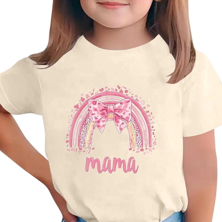 DeHolifer Funny Mama Shirt Girls Checkered Mom Tshirts Motherhood Letter Print Tee Short Sleeve Top for 12-13Years