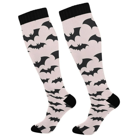 Haosy Compression Socks for Men Women Knee High Running Socks for Nurse Hiking Recovery Travel Athletic 2 Pairs Silhouette Bats
