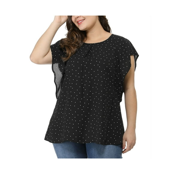 Agnes Orinda Women's Plus Size Round Neck Ruffled Short Sleeve Chiffon Blouse