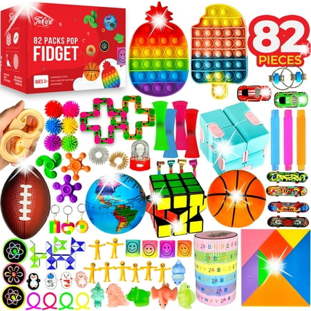 Fidget Toys Pack, 82 PCS Party Favors Set Gifts for Kids Adults Autism Stress Relief Stocking Stuffers Sensory Pop It Autistic Bulk Boys Girls Pinata Filler Goodie Bag Treasure Box Classroom Prizes