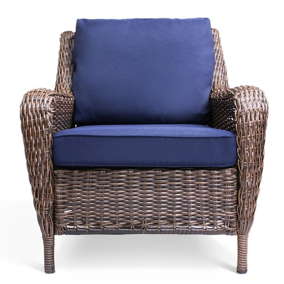 Outdoor Chair Patio Armchair Furniture All-Weather Wicker Chair with Cushion Deepseat for Deck Porch Pool