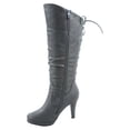 thumbnail image 2 of Page-65 Women's Back Lace Up Round Toe High Heel Platform Mid-Calf Knee High Boots ( Gray, 8.5), 2 of 2
