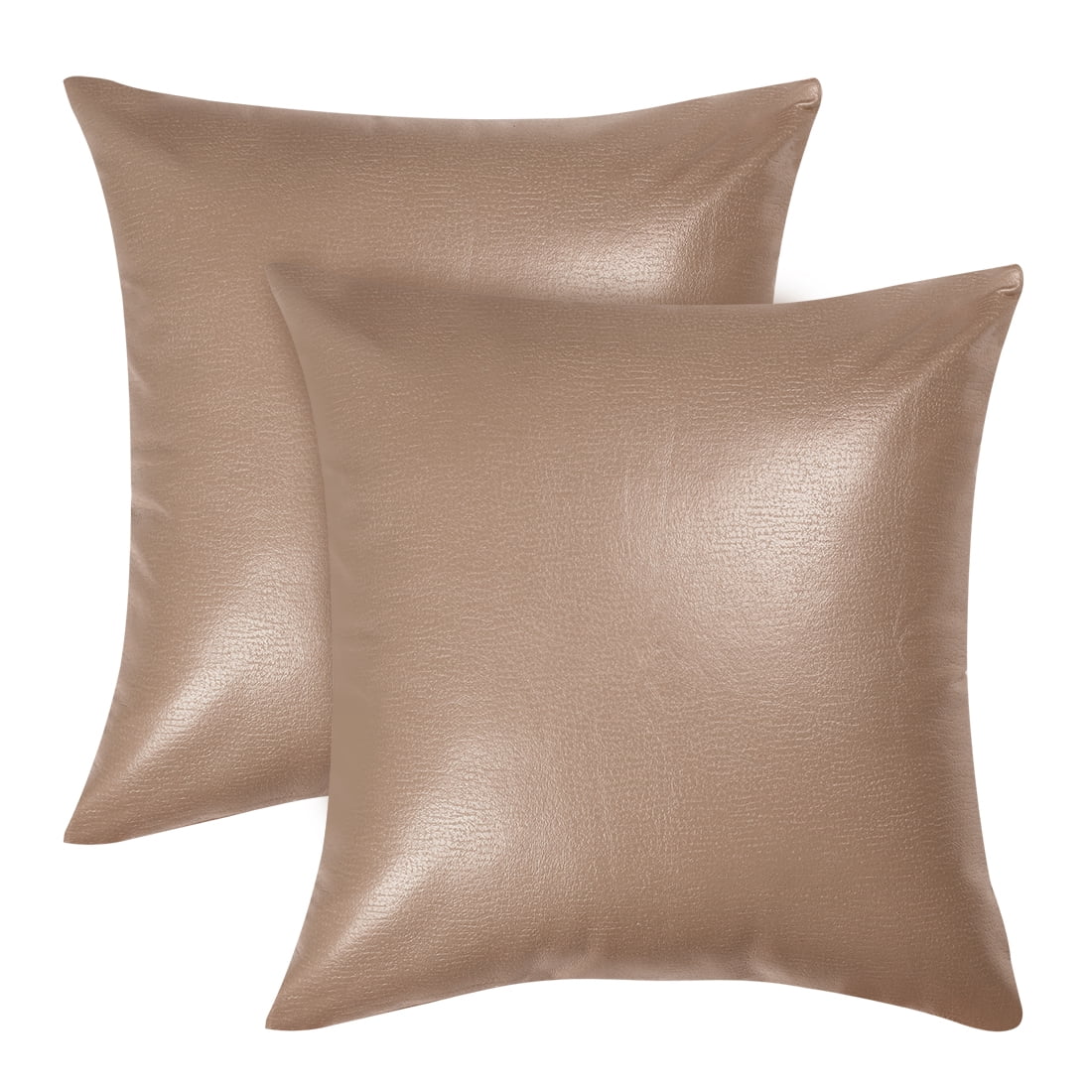 PiccoCasa Faux Leather Solid Square Cushion Covers 18"x18", Camel Color