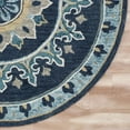 thumbnail image 4 of Laddha Home Designs 5' Blue and Yellow Floral Medallion Hand Hooked Round Area Throw Rug, 4 of 7