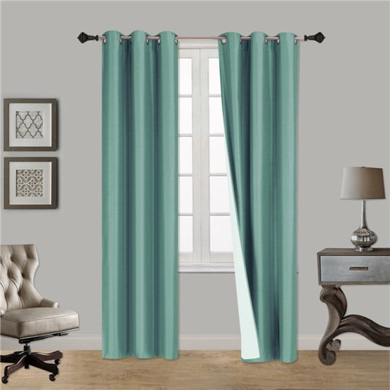 Teal and White Floral Design 84"L Sheer Window Curtain Panels: Grommets Two 2 