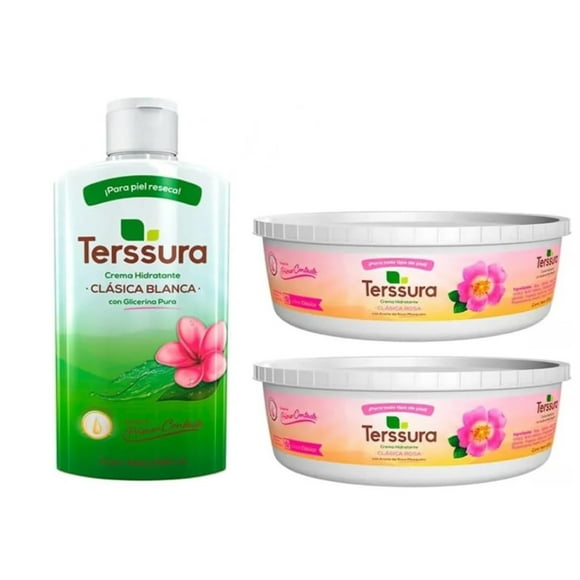 Crema Hidratante Corporal Terssura Clasica Rosa y Con Glicerina Pack 3pzas