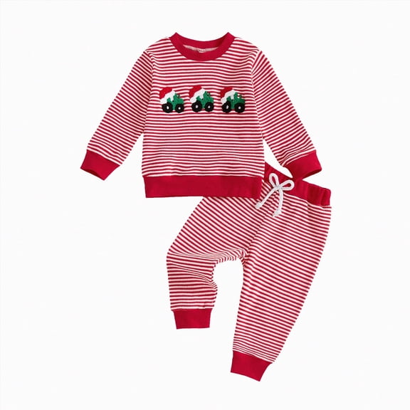 Towmus Toddler Baby Christmas Outfit Boy Girl Santa Outfit Long Sleeve Stripes Sweatshirt Pants Set Fall Winter Clothes