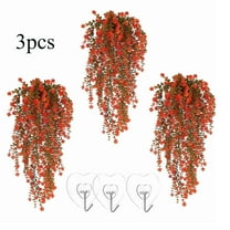 KOYPTL 3 Pcs Christmas Artificial Fake Hanging Plants Decorations Simulated Faux Fern Outdoor UV Resistant Plastic Greenery Flowers Plant Vine for Wall Garden Wedding Party Indoor Home Decor Red