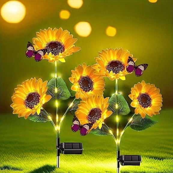 6-head2Pcs Outdoor solar lanterns for garden decoration, sunflower lights and ground mounted LED garden lights, for Halloween, Thanksgiving, and Christmas decoration. IP45