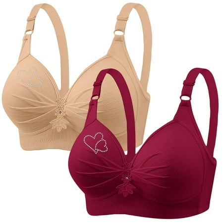 POIUYTR 2 Pack Push Up Bra for Women Plus Size Uplift Sculpting T-Shirt Bra Full Coverage Bra Wireless Bras Padded Plunge