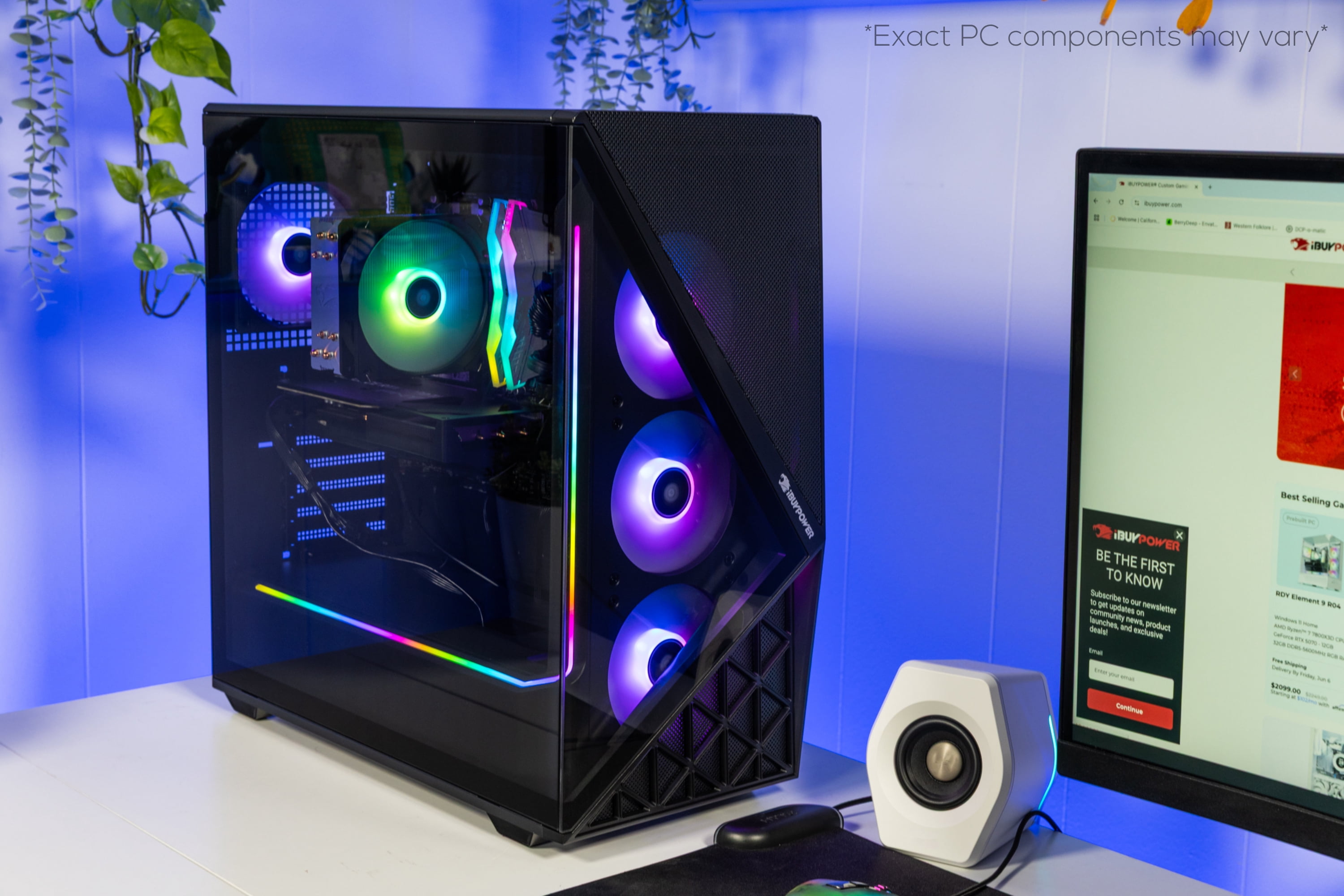 iBUYPOWER Slate Gaming PC Desktop Computer AMD Ryzen 7 9700X CPU, AMD RX 9060XT 8GB GPU, 32GB DDR5 RGB 5200MHz RAM, 1TB NVMe SSD, Windows 11 Home, Gamer Keyboard and Mouse - SBA7R96XT01
