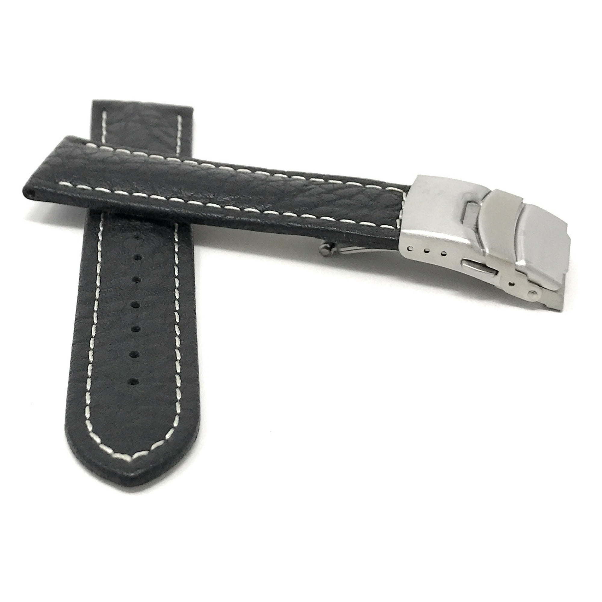 Bandini 22mm Leather Watch Strap Band Deployment Clasp Buckle Brown 22mm