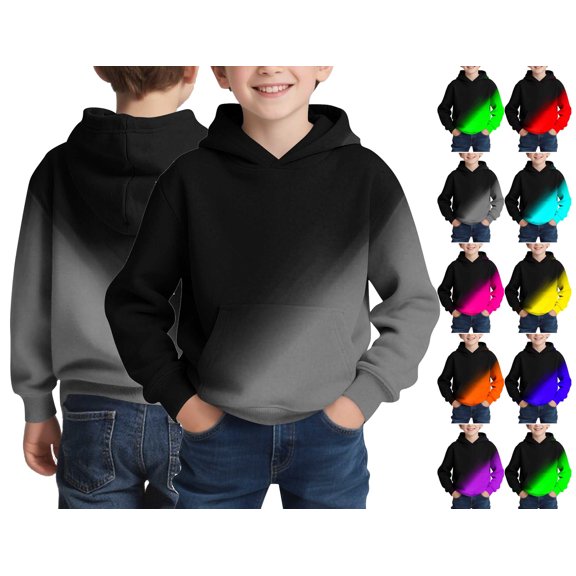WAVSUF Hoodie Sweatshirt for Boys Pull On Long Sleeve Crew Neck Soft Warm Fall Active Comfort Top Gray 7-8
