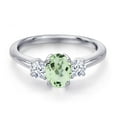 thumbnail image 3 of Gem Stone King 925 Sterling Silver Green Prasiolite and White Zirconia Engagement Ring for Women | 1.40 Cttw | Oval 7X5MM | Gemstone Birthstone | Size 8, 3 of 6