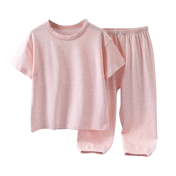 Gibobby Conjunto térmico bebé Camiseta de manga corta de color sólido para niños + Pantalones Ropa de informal diaria de verano(Rosa, 5-6 Años)