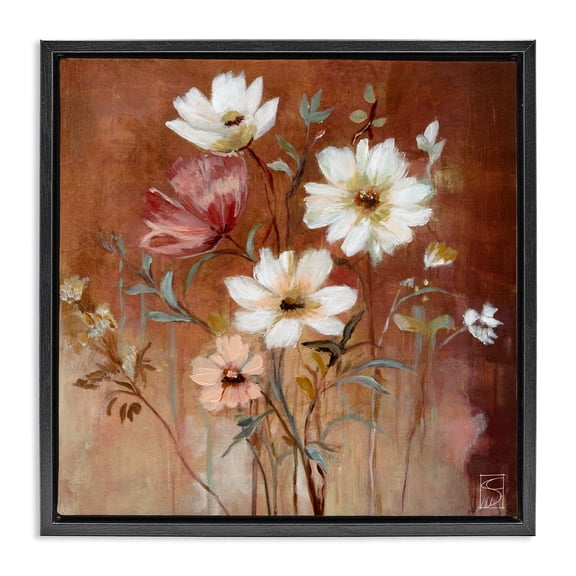 Mocha Flowers Collection Black Framed Floater Canvas Wall Art, design by Sara Culpepper