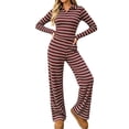 thumbnail image 2 of LEKWK Matching Workout Sets for Women Striped 2 Piece Lounge Set V Neck Long Sleeve Slim Crop Top and Wide Leg Pants Fall Winter Casual Sleepwear, 2 of 7