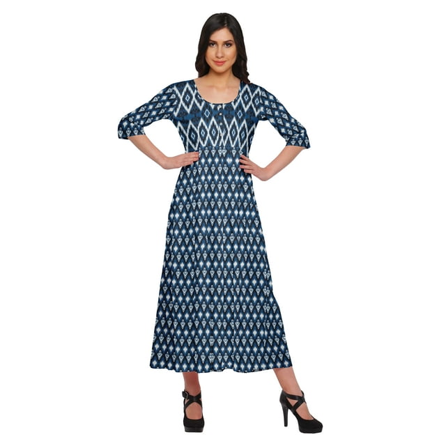 Moomaya Haut Indien Imprimé Robe Kurti Longue Tunique à Manches 3/4 Robes pour Femmes