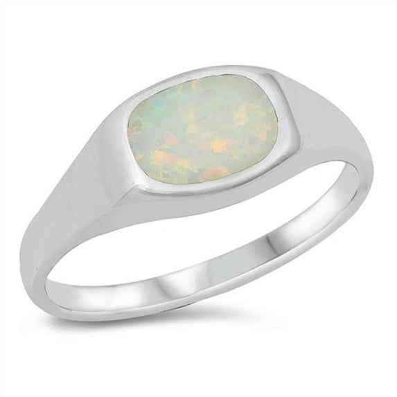 All In Stock White Simulated Opal Oval Signet Ring Sterling Silver Size 5