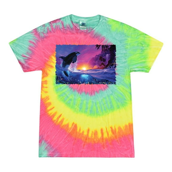 Wild Bobby, Jumping Whale During Beach Sunset, Animal Lover, Tie-Dye Tees, Minty Rainbow, Medium