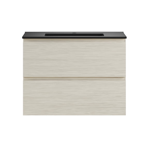 Liberte 30" Wall-Mounted Bathroom Vanity in White Oak with Black Sink Top