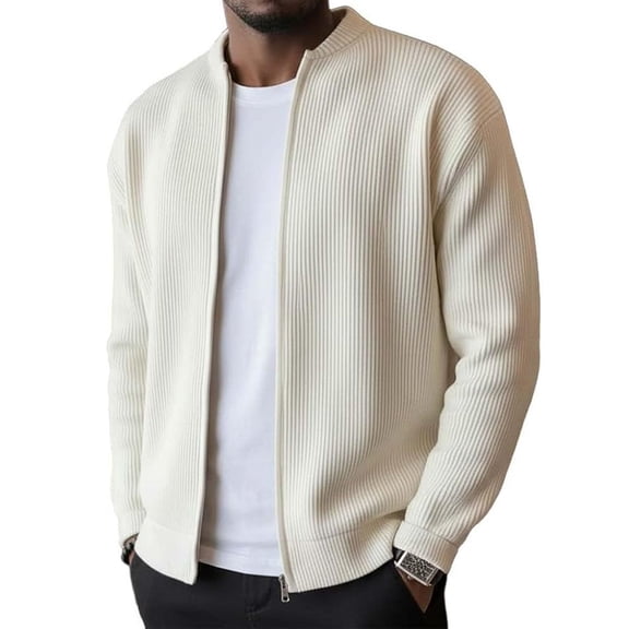 Kalauyu Men's Cardigan Sweater Stand Collar Full Zip Up Sweater Casual Knit Loose Fit for Fall