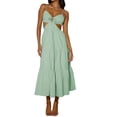 thumbnail image 1 of Kmbangi Robe Midi Cami d'Été pour Femmes Couleur Unie Bretelles Spaghetti V-Cou Coupe Plage Robe Fluide, 1 of 2