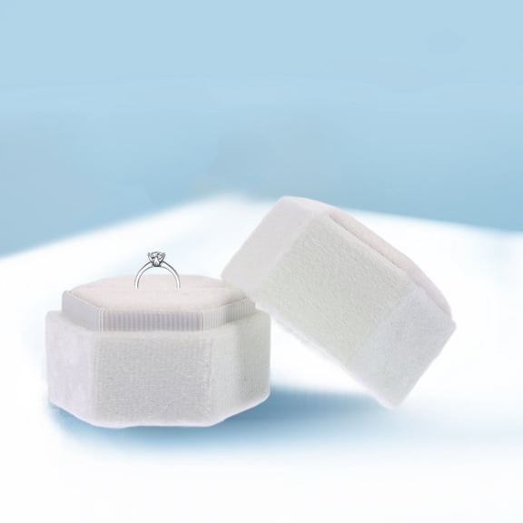 Milisten White Velvet Ring Box for Wedding Engagement with Hexagonal Design and Smooth Seamless Edges