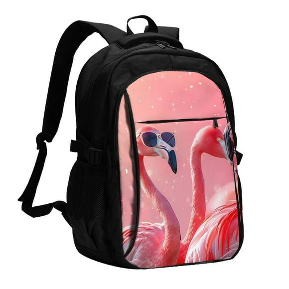 Balery Cool Flamingos Sunglasses Scene Mochila con carga USB para hombre y mujer - Mochila impermeable y antirrobo para laptop con puerto USB para viajes, trabajo
