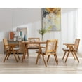 thumbnail image 3 of Guyou Modern Rattan Dining Chair Set of 2, Mid-century French Farmhouse Upholstered Solid Wood Armchair Reading Chair, Retro Accent Chair with Woven Back and Natural Base, Beige Fabric, 3 of 12