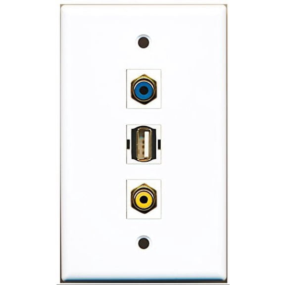 RiteAV - 1 Port RCA Yellow and 1 Port RCA Blue and 1 Port USB A-A Wall Plate