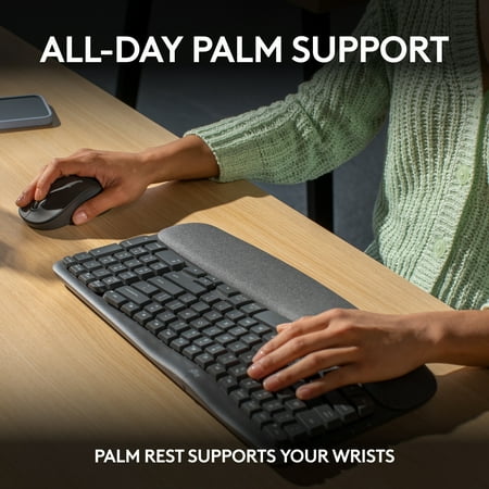 Logitech - Wave Keys MK670 Combo Ergonomic Wireless Keyboard and Mouse Bundle for Windows/Mac with Integrated Palm-rest - Graphite