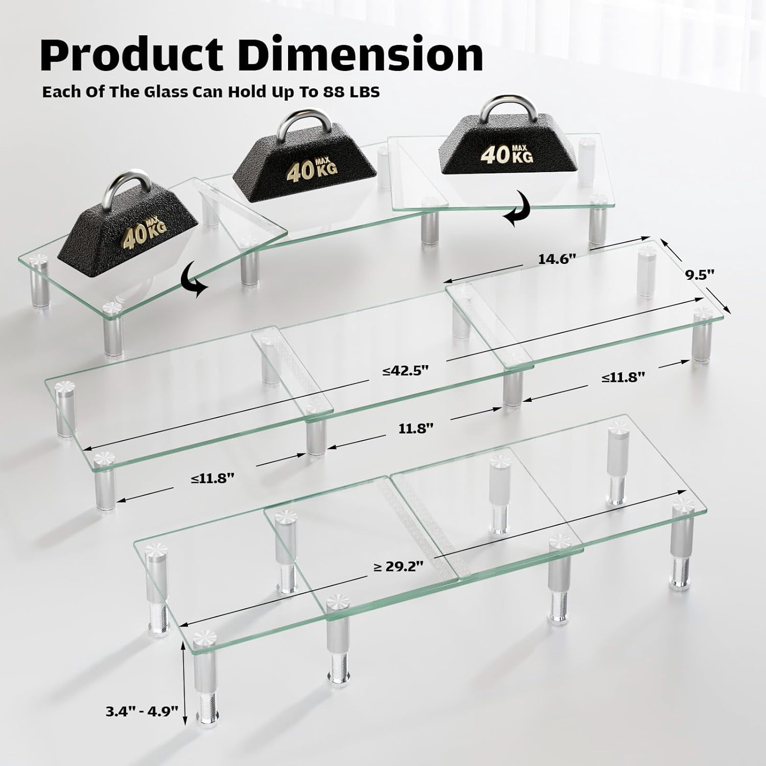 Adjustable Length and Angle Dual Monitor Riser Desktop Organizer for Computer and Laptop in Clear