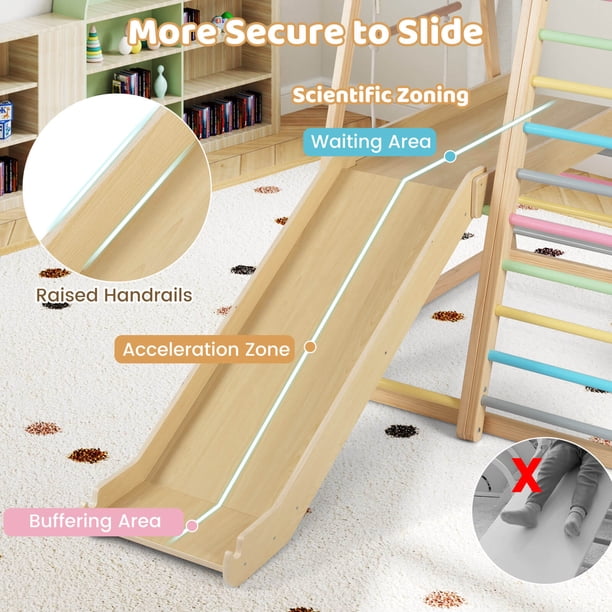 Costway Gymnase Jungle 8-en-1, Ensemble d'Escalade Montessori en Bois avec Glissade et Barre de Singe Multicolore
