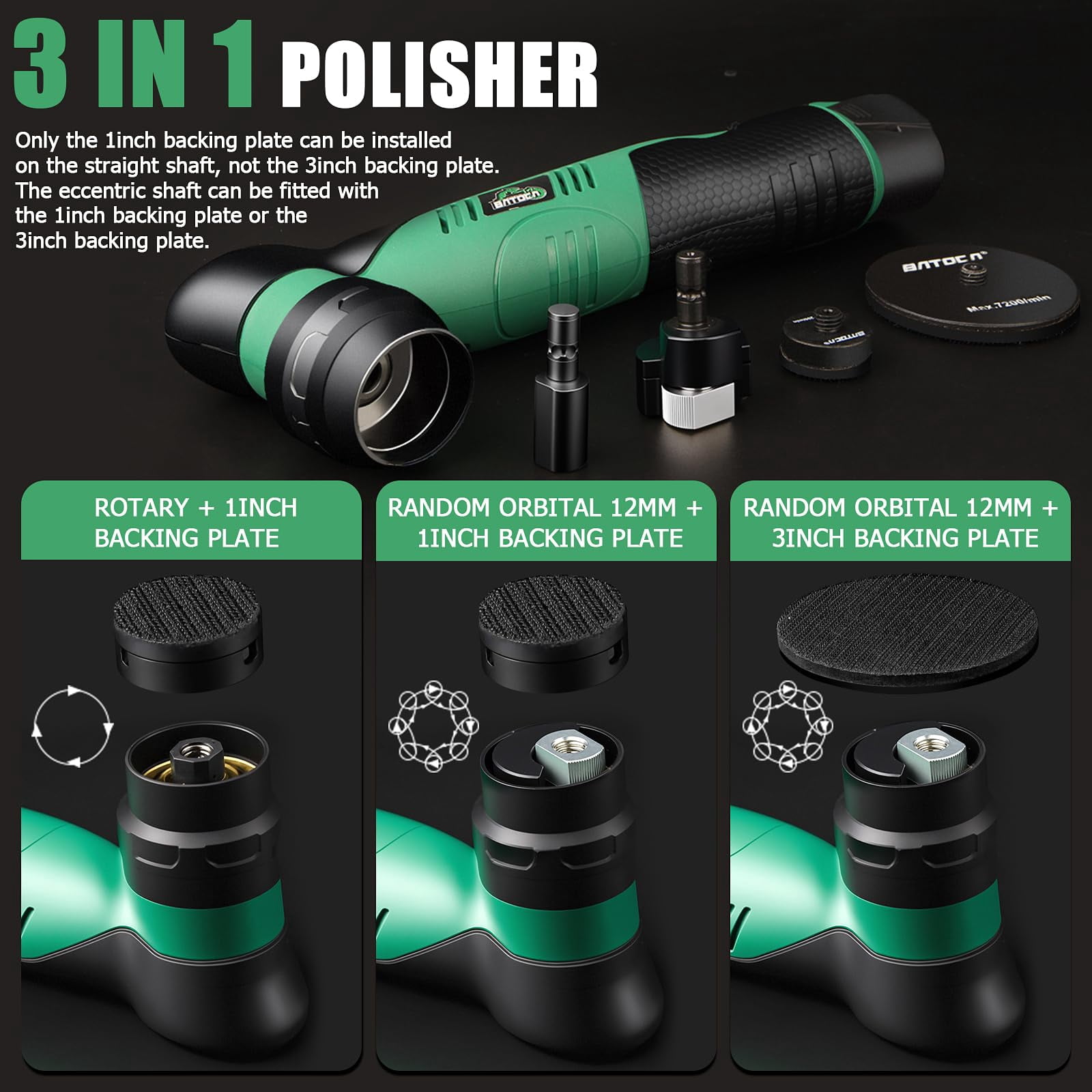 Cordless Car Buffer Polisher Kit 1 Inch 3 Inch Dual Action & Rotary Polishing Machine for Car Detailing,2x 2.0Ah Batteries,6 Variable Speeds 2000-5500RPM