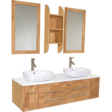 Fresca Fvn6119nw Natural Wood Modern Double Vessel Sink Bathroom Vanity