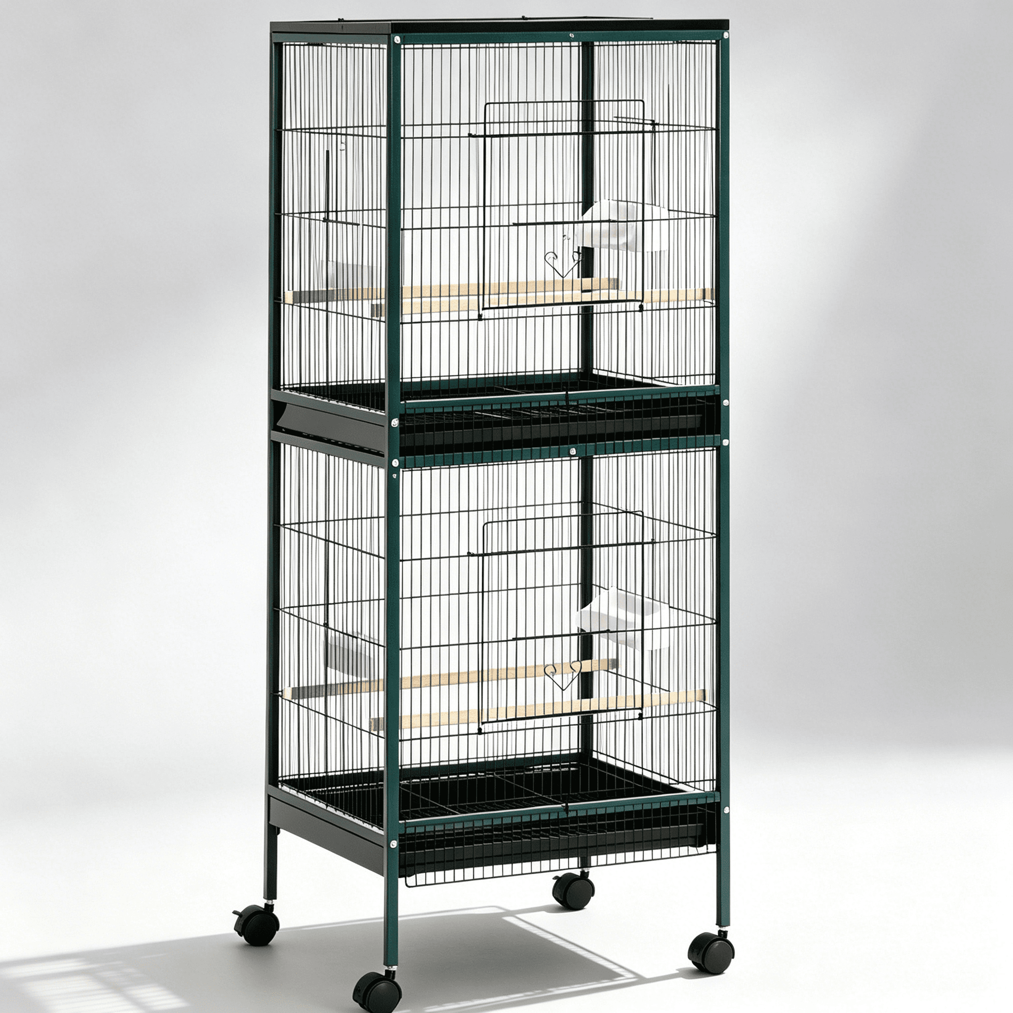 JERFIT Large Bird Aviary Cage Indoor with 4 Doors, Detachable Design, Rolling Wheels for Finches, Parakeets, Small Birds - Black or Green