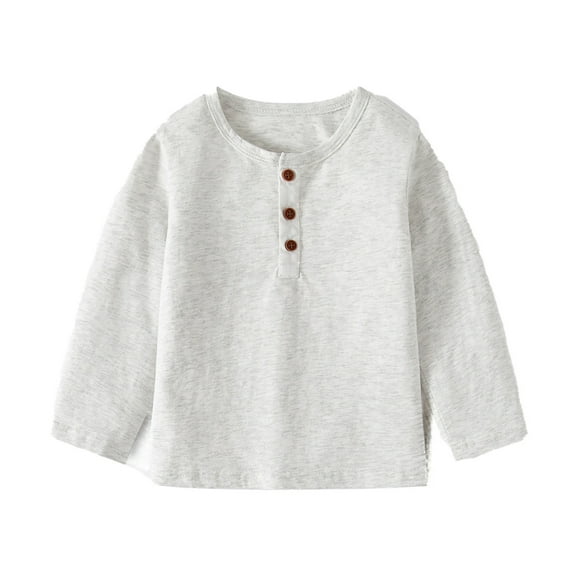 MEZZALL Spring O-Neck Boys Long Sleeve T-Shirt Tshirts Comfortable Cotton Blend Children T-Shirt Tshirts Buckle Girls Boys Casual Lovely Toddler Dailywear, Light Gray, 4-5 Years