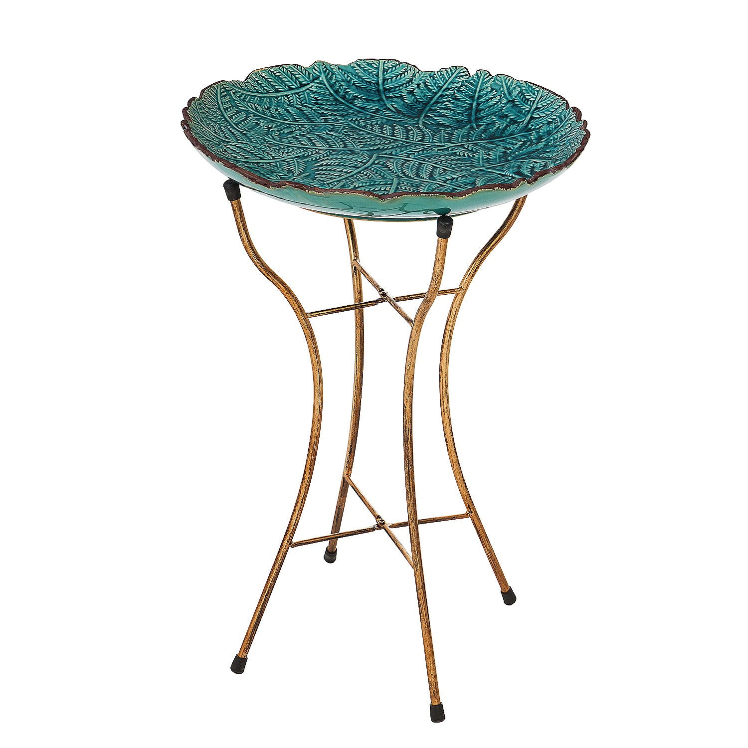 Evergreen 16" Ceramic Bird Bath w/Stand, Botanicals