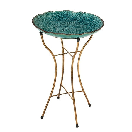 Evergreen 16" Ceramic Bird Bath w/Stand, Botanicals